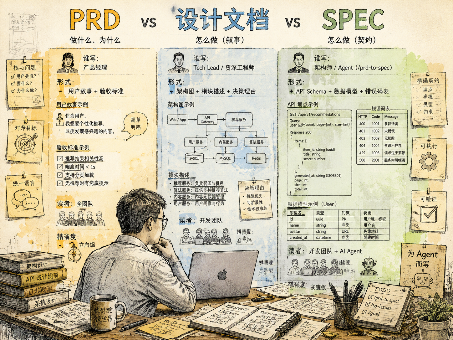 PRD、设计文档、SPEC 对比